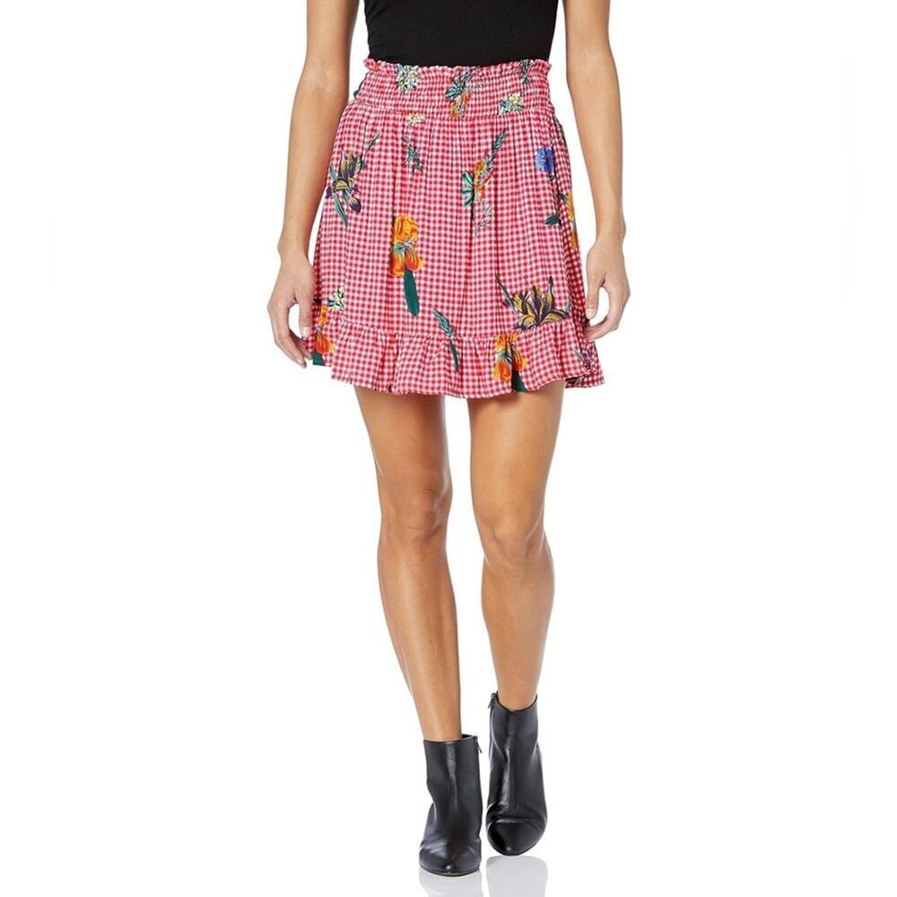 Jenn & Jo NWT Gingham Floral Iris Boho Cottagecore Ruffle Mini Skirt Size S